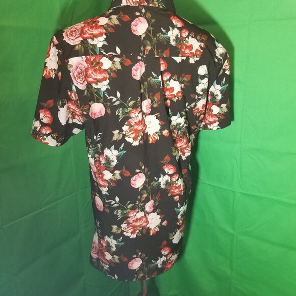 Into The AM Men's XL Black Floral Short Sleeve Button Up Retro Party City - Picture 3 of 8